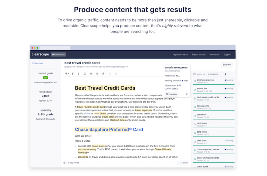 Clearscope AI blog writer website screenshot