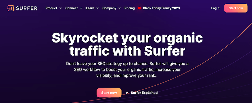 Surfer SEO AI blog writer website screenshot