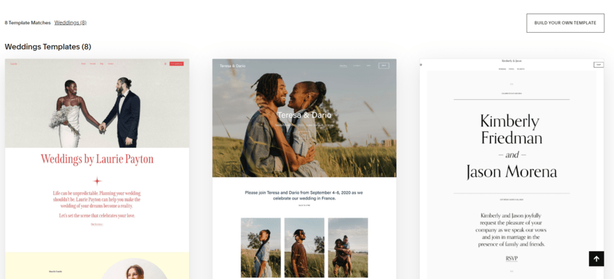 Selection of wedding templates by squarespace
