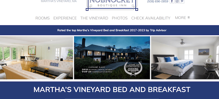 Nobnocket Boutique Inn website screenshot 1