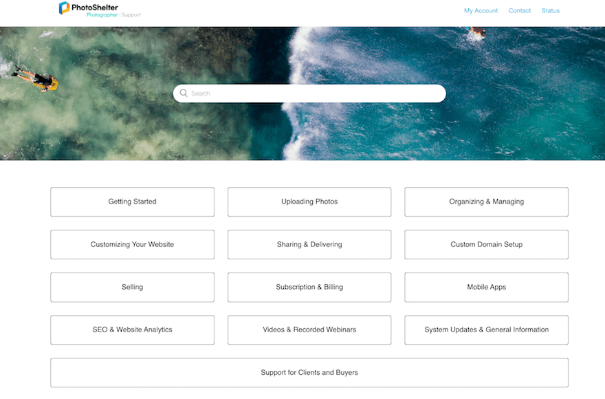 PhotoShelter Support Center screenshot