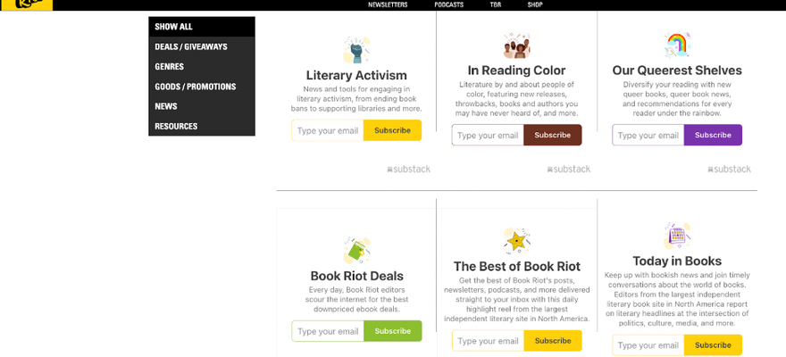 Book Riot categories