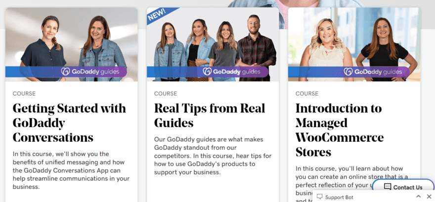 Three GoDaddy guides to help with website building in GoDaddy's help center
