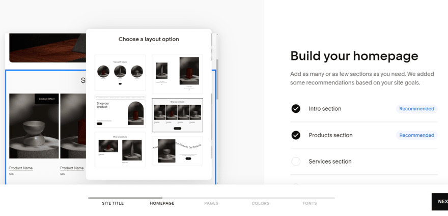 Build your homepage section of Squarespace Blueprint