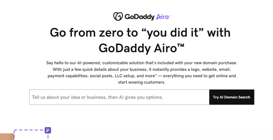 GoDaddy Airo homepage