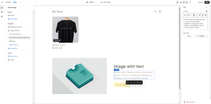 Screenshot of Shopify's basic store layout.