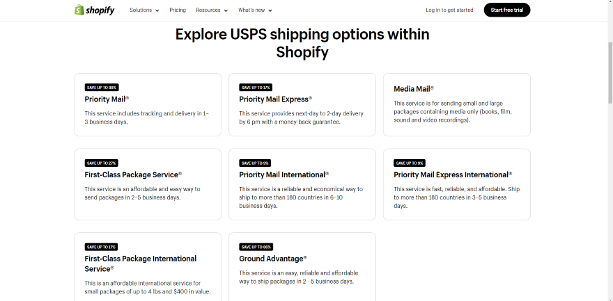 Screenshot of Shopify's shipping discounts.