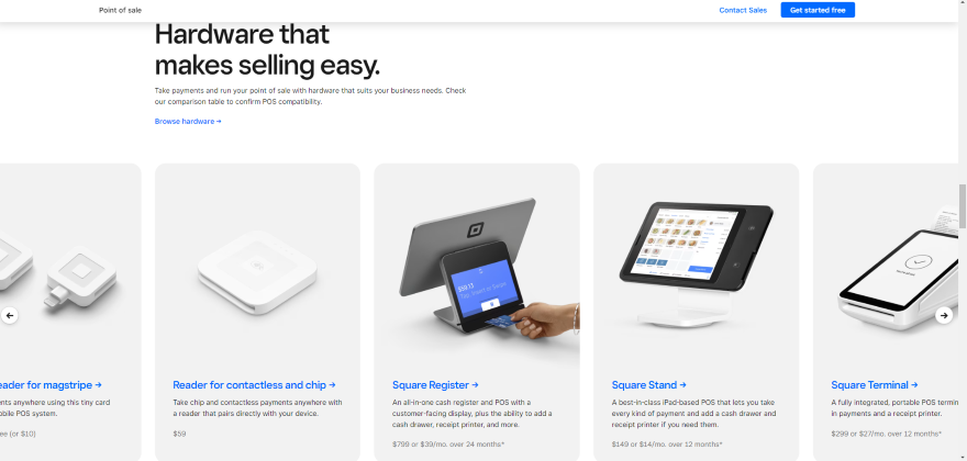 Screenshot of Square's POS hardware