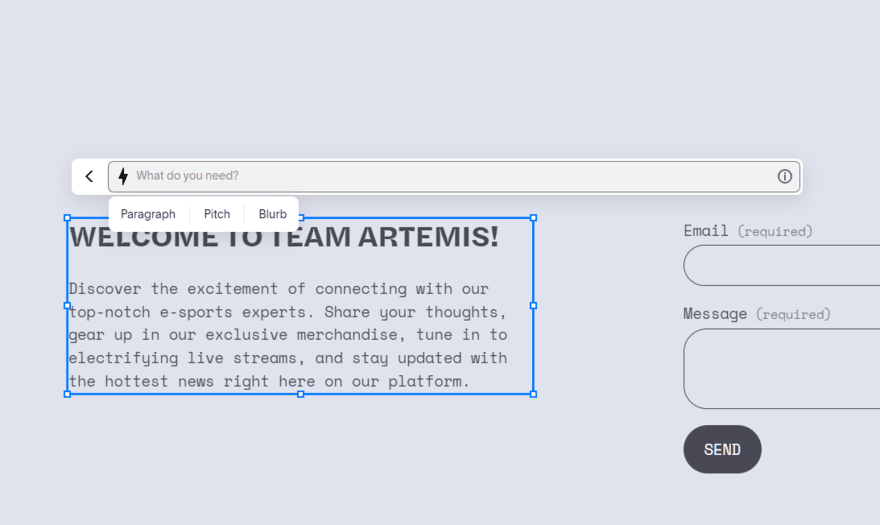 Squarespace's AI text generator working on an about us section