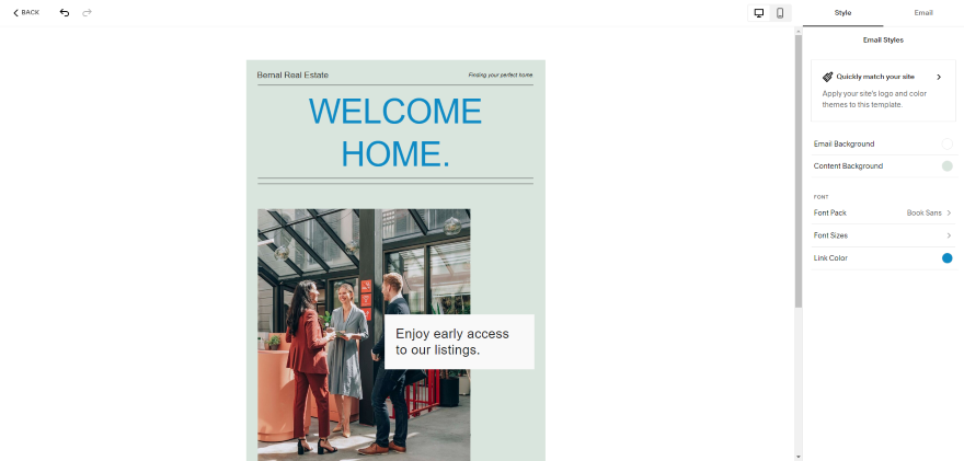 Screenshot of a Squarespace email campaign