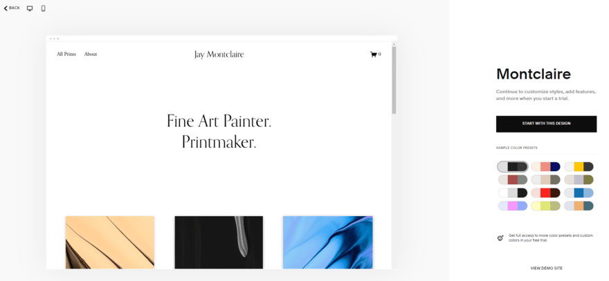 Preview page for Squarespace's Montclaire template