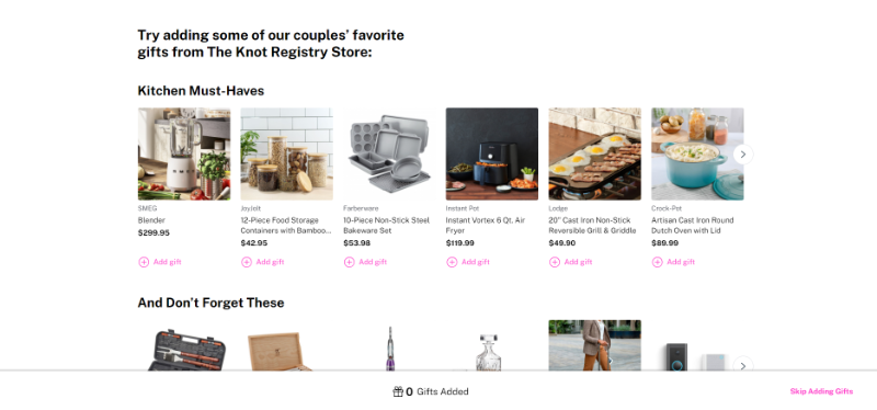 a gift registry to pick items from