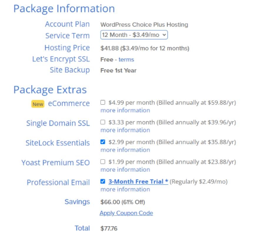 Bluehost extras