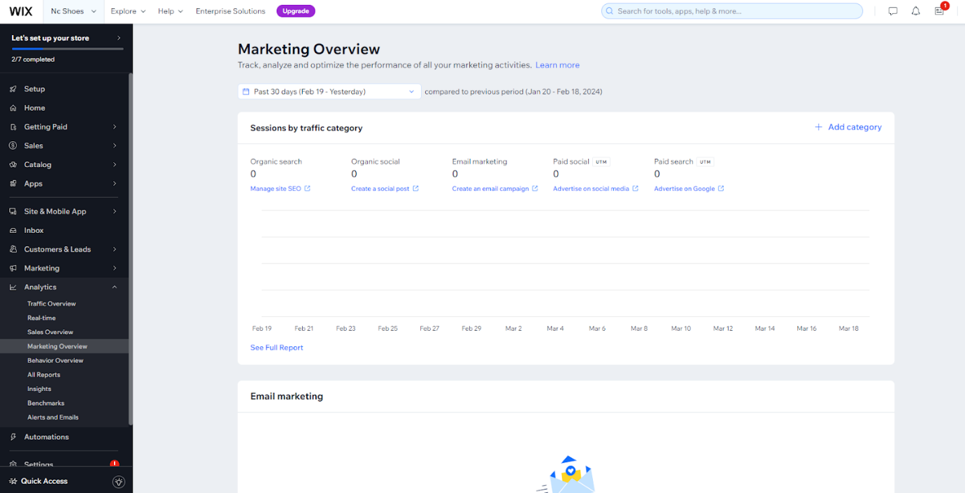 marketing analysis software from wix's dashboard