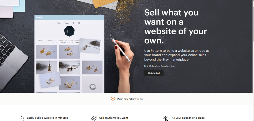 Screenshot of Pattern by Etsy, the company's ecommerce website builder.