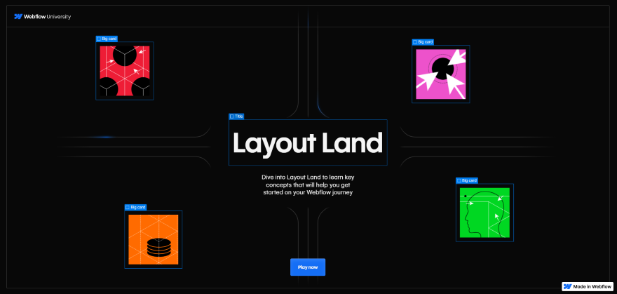 Screenshot of Webflow's interactive game named layout land.