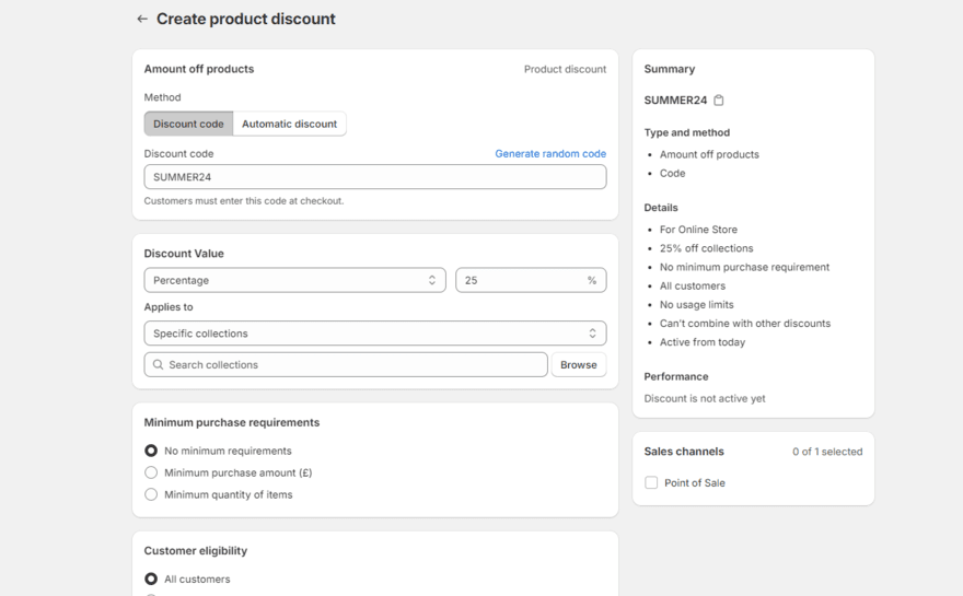 Product discount settings in Shopify