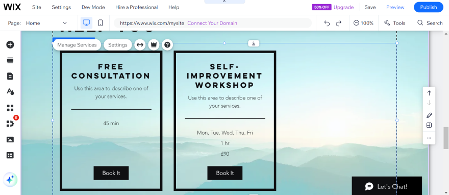 Screenshot of a services section of a Wix life coach website.