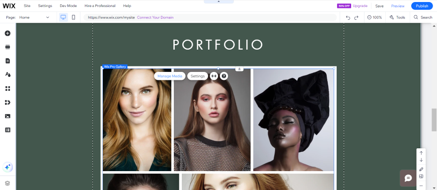 Screenshot of a gallery section of a Wix portfolio website showcasing makeup looks