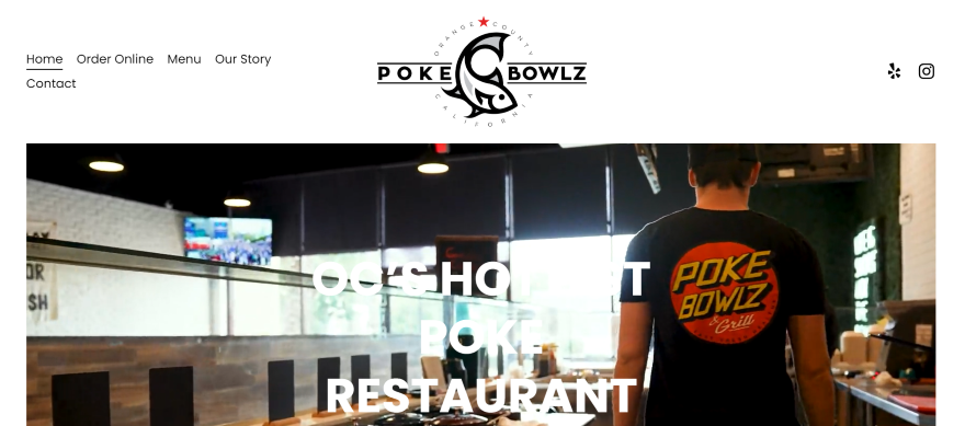 Screenshot of a poke bowl restaurant's Wix website homepage