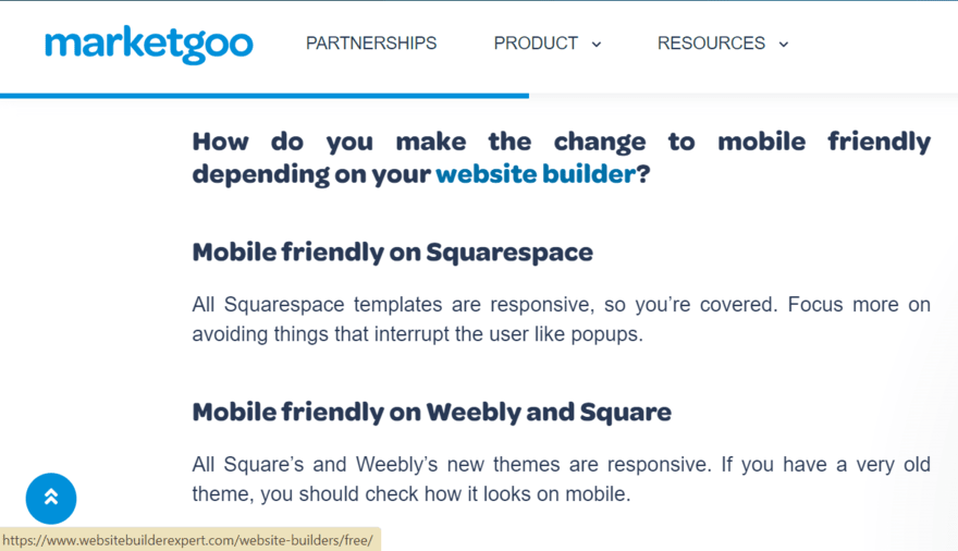 Marketgoo article page showing a backlink to Website Builder Guide