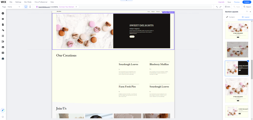 Screenshot of a Wix website with multiple sections.