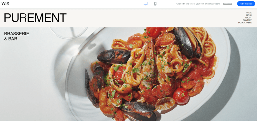 Wix template preview of a restaurant website template