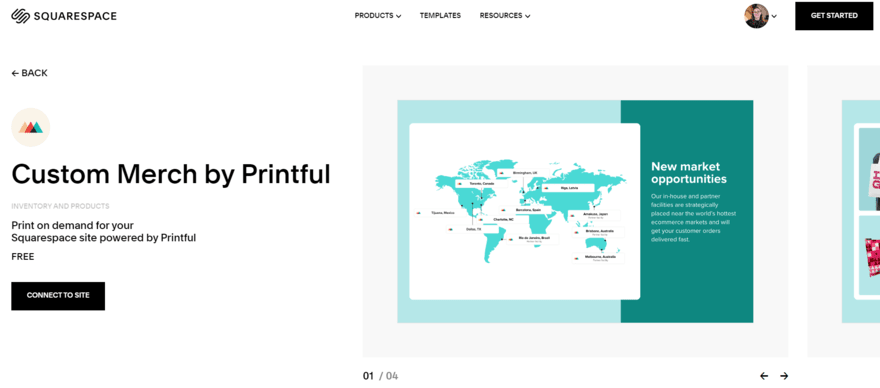 Custom Merch by Printful squarespace plugin homepage