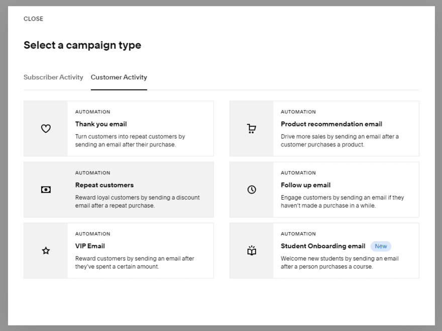 Email automation examples in Squarespace Email Campaigns