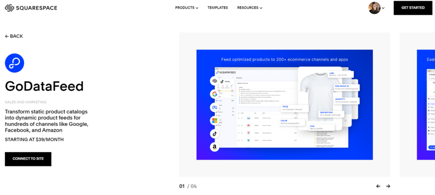 GoDataFeed Squarespace plugin homepage