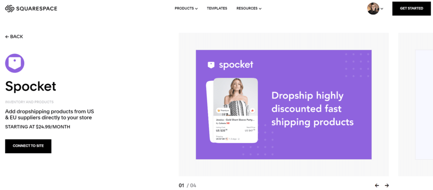 Spocket Squarespace plugin homepage