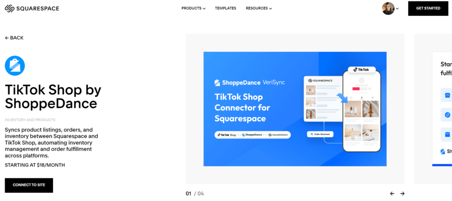 TikTok Shop plugin in Squarespace