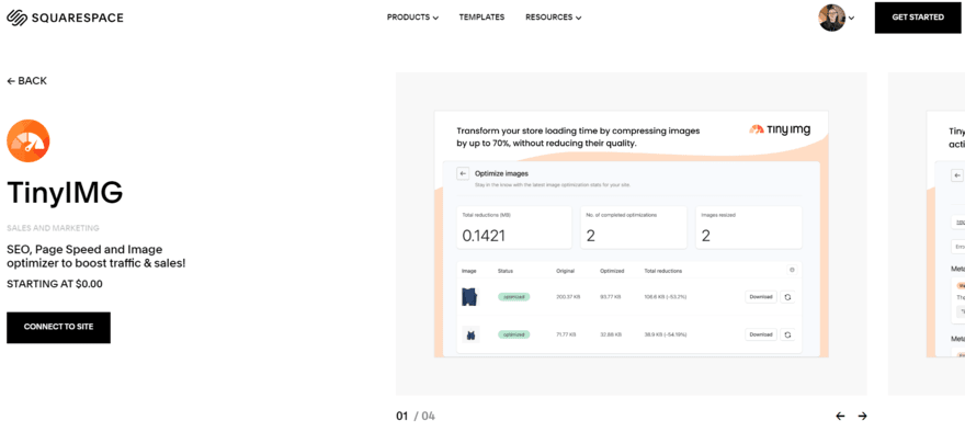 TinyIMG Squarespace plugin homepage