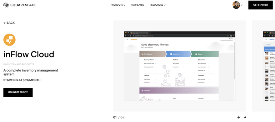inFlow Cloud Squarespace plugin homepage