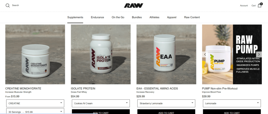 Popular products on Raw website