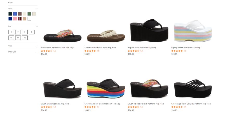 flip-flop products on Rocket Dog website