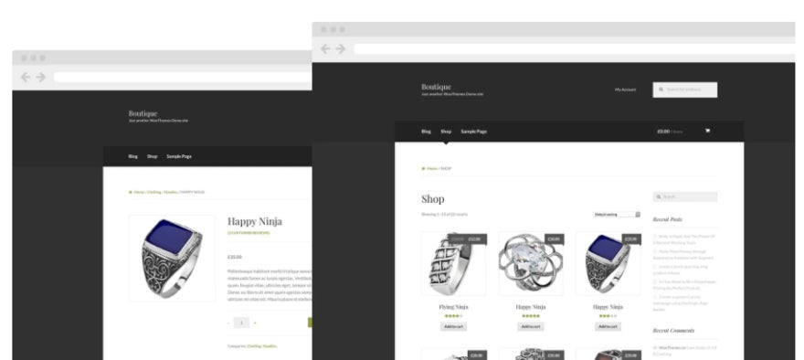 Boutique website template pages