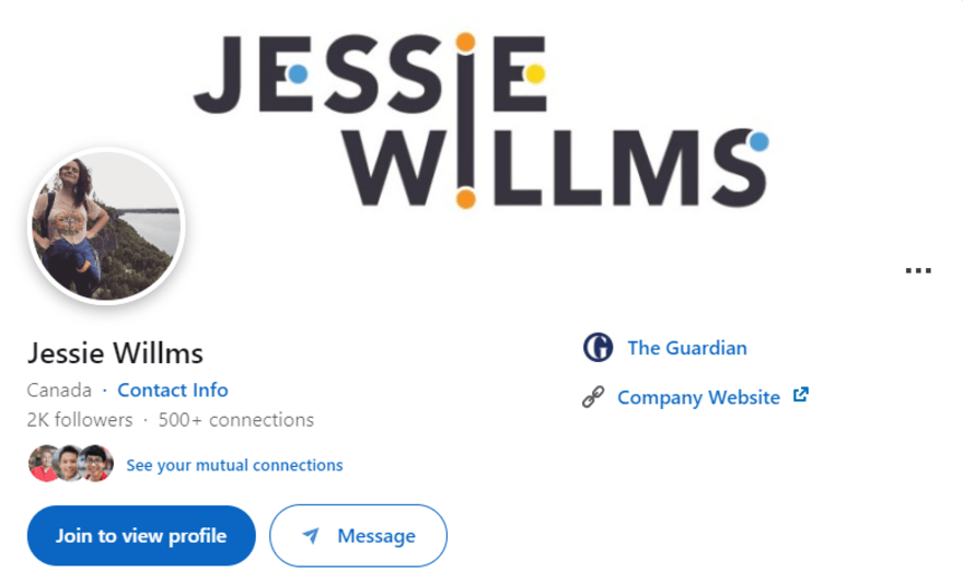 screenshot of Jessie Willms' LinkedIn header and profile photo