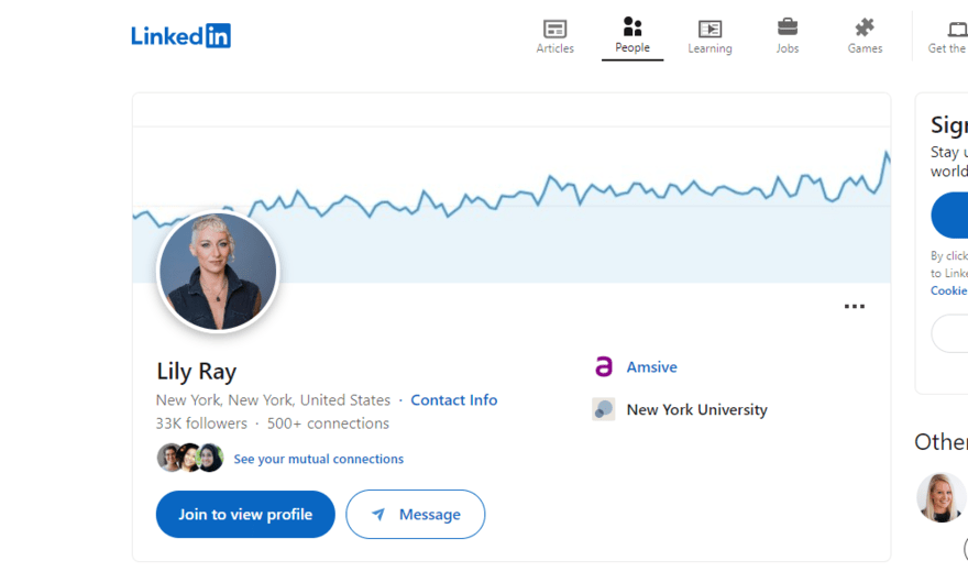 screenshot of Lily Ray's LinkedIn header and profile photo