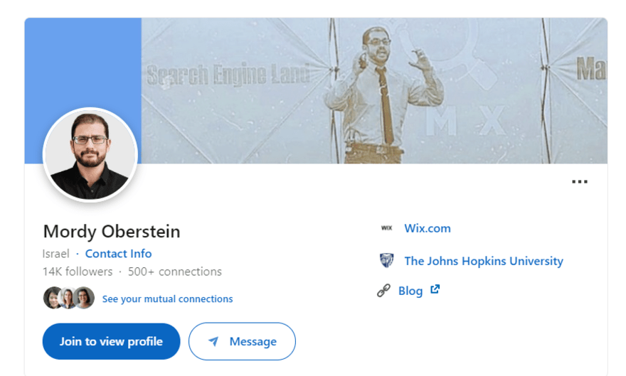 screenshot of Mordy Oberstein's LinkedIn header and profile photo