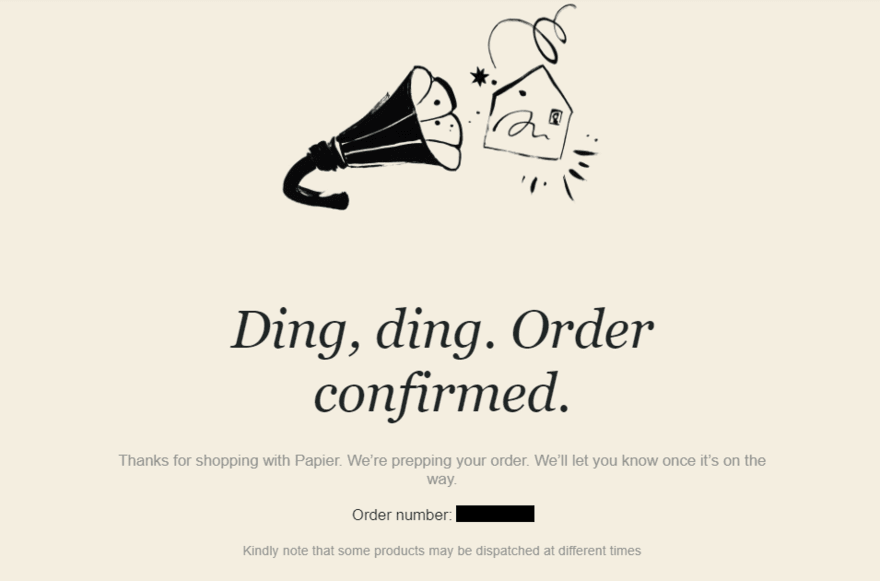 Papier order confirmation email