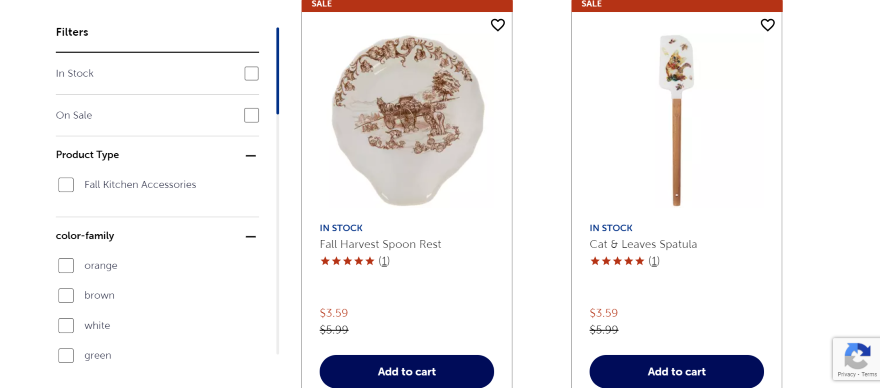 Screenshot of Hobby Lobby's page dedicated to fall cooking utensils