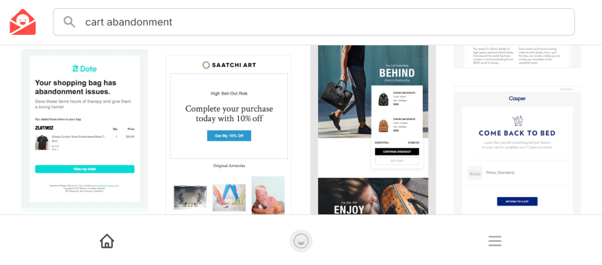 Screenshot of various ecommerce site cart abandonment ads offering discounts and special deals to encourage purchase completion.