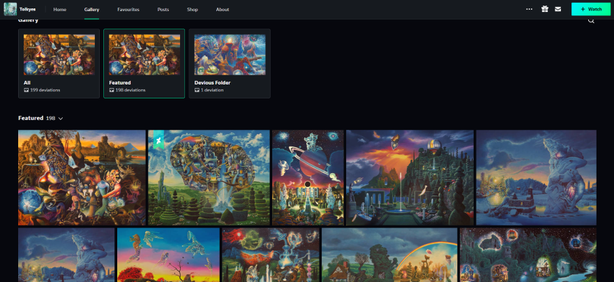 Screenshot of a gallery on DeviantArt