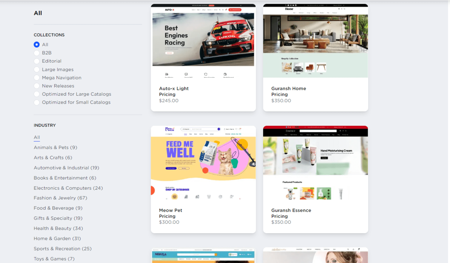 bigcommerce theme marketplace with options to filter by collection or industry