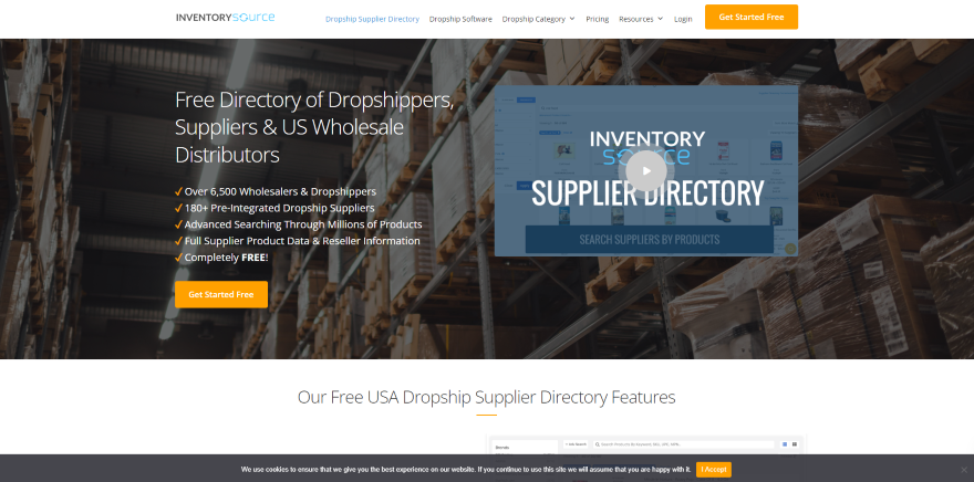 Screenshot of Inventory Source's supplier directory homepage