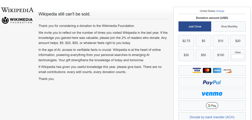 Wikipedia donation page